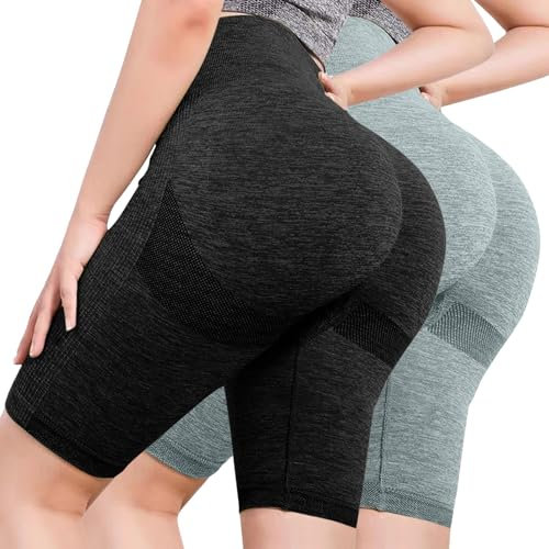 Generisch Confezione da 2 pantaloni da ciclista, da donna, a vita alta, opachi, per palestra, allenamento, yoga, motociclista, marrone, L