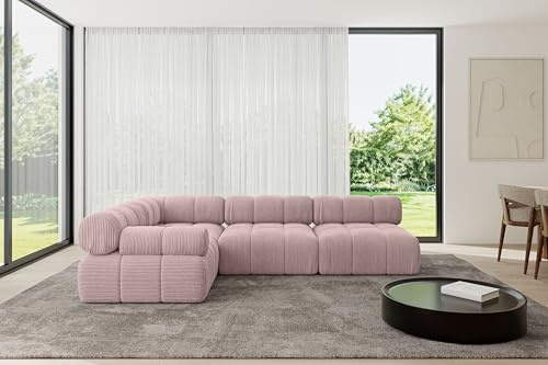 ALTDECOR Modulares Sofa Ecksofa in L-Form Corner modular Sofa Eckcouch Couch Wohnlandschaft Cauchsofa Polstersofa Mende-L2-285x190x70 cm Rosa