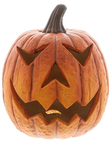 FRANK FLECHTWAREN LED-Kürbis Spooky, Polyresin, Vier warmweiße LEDs, batteriebetrieben, An-/Aus-Schalter Maße: Ø 29 x 33 cm, ohne Batterien, nur für den Innenbereich geeignet