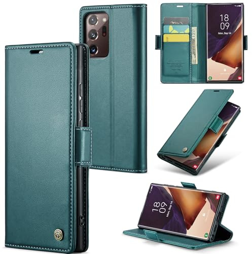 Rerzoiro Handyhülle für Samsung Galaxy Note 20 Ultra Hülle, Premium PU Lederhülle Klappbar Flip Case [RFID Blocker] Tasche Magnet Kartenfach Klapphülle Schutzhülle für Samsung Note 20 Ultra, Türkis
