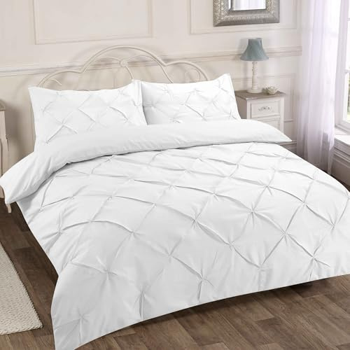 Home Sweet Home UK Pintuck Super King Size Duvet Cover Sets Soft PolyCotton Duvet Cover Sets Super King With Button Closure Non-Iron Easy Care Bedding With Matching Pillowcase