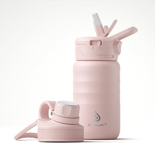 IDEUS Insulated Water Bottle 360ml/12oz, Stainless Steel Water Bottle for School, Insulated Bottles with Straws Leakproof, Vacuum Double Wall Water Bottles with 2 Lids, BPA Free