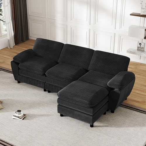 Generisch Modulares 3-Sitzer Kombi-Sofa mit abnehmbarem Ottomane & Luxus-Velvet – Flexibles L-Form-Sofa für Wohnzimmer, Büro | Ergonomische Sitzhöhe 48 cm | Robust bis 350 kg/Sitz