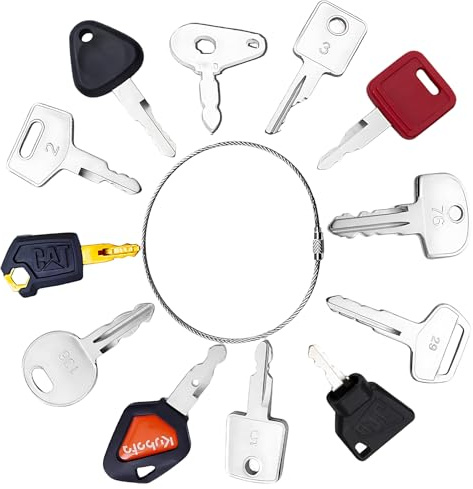 12Pcs Universal Ignition Starter Switch Spare Keys Set, Heavy Duty Plant Dumper Digger Machine Keys, Compatible with JCB/Thwaites/Bobcat/Takeuchi/Hyundai Excavator Tractor Bulldozer