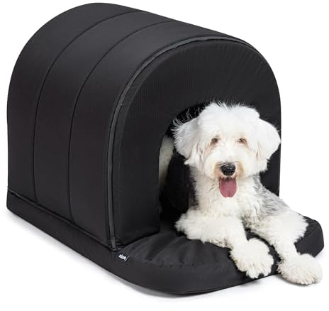 Pelzin Orthopädisches Hundehöhle - Hundehütte Outdoor Kratzfest - Hundehaus für Draußen - Waschbar und Wasserdicht Hundebett Mit Dach für Grosse Hunde & Einen 106cm Hundekorb - 104x68cm, Schwarz