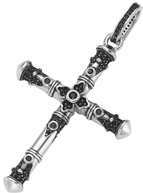 Giorgio Martello Milano Anhänger Kreuz mit schwarzen Spinellen, Silber 925