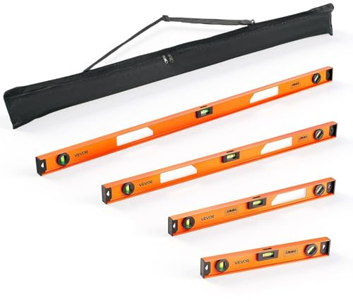 VEVOR Niveau à Bulle Magnétique Lot de 4, 400, 600, 900 et 1200 mm, Niveau en Alliage d'Aluminium à Profilé en I pour Accrochage de Cadres, Rénovation et Bricolage, 3 Fioles Vertes, Trou de Suspension