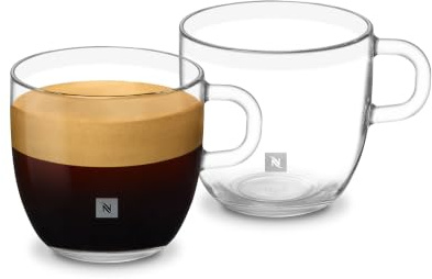 Nespresso Signature Gran Lungo Tassenset, 2 Glastassen (270 ml) | Federico Peri Design, gehärtetes Glas, für heißen und kalten Kaffee sowie Tee