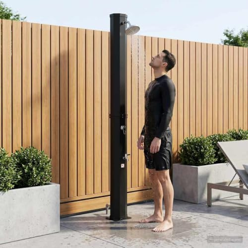 Kaloriko Douche Solaire Noire avec pommeau de Douche Rotatif et Robinet, réservoir 40 L, Colonne résistante aux intempéries, Eau chauffée jusqu'à 60 C pour Jardin et Piscine