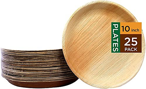 Streetfood Packaging: 25 Elegant 24cm Round Palm Leaf Plates - Biodegradable, Compostable & Eco-Friendly | Perfect for Hot Food, Picnics & Christmas Parties | Strong, Disposable Wooden Bamboo Plate