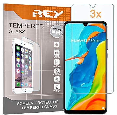 REY 3X Protector de Pantalla para Huawei P30 Lite - Huawei P30 Lite 2020 New Edition, Cristal Vidrio Templado Premium