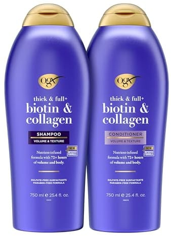 OGX Thick & Full + Biotin & Collagen Extra Strength Volumizing Conditioner mit Vitamin B7 & Hydrolisiertem Weizenprotein für feines Haar, 720 ml (2er Pack)
