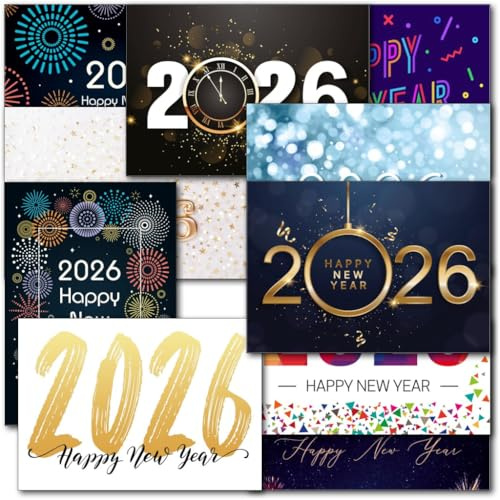 doodlecards Pack of 10 Happy New Year Cards with envelopes. 100% Recyclable. Made in the UK.