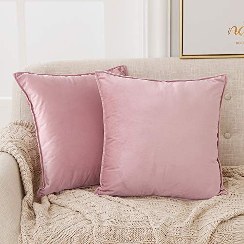 Deconovo Kissenbezug Samt Kissenüberzug Kissenhülle Dekoration Kinder Schlafzimmer, 50x50 cm, Sakura Rosa, 2er Set