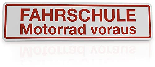 Betriebsausstattung24® Hinweisschild „Fahrschule Motorrad voraus“ | Magnetfolie Größe (BxH): 36,0 x 9,0 cm | Fahrschule Motorrad voraus | Autoschild | Hinweisschild Kraftfahrzeuge | KFZ