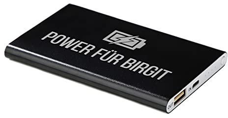 Powerbank mit Gravur, externer Akku mit Wunschgravur | 4000 mAh | 5V/1A | mit Micro-USB Kabel wählbar (schwarz)