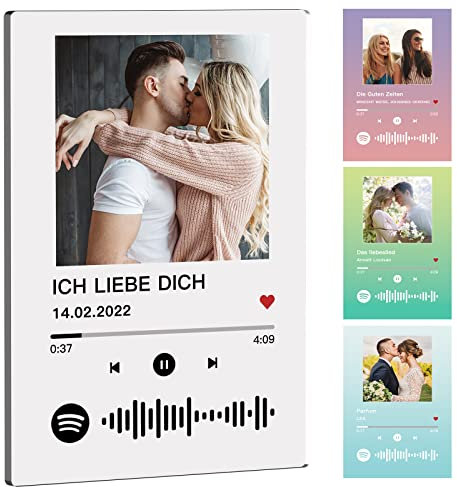 Spotify Glas Personalisiert Song Cover mit Foto Musik Bild Personalisierte Spotify Glasbilder Spotify Platte Fotogeschenke für Partner Familie Freunde Geburtstag Valentinstag Weihnachten