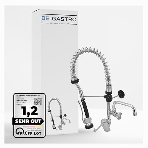 BE-GASTRO® I Profi Gastro Geschirrbrause „Premium“ inkl. Wasserhahn, Mischbatterie & ergonomischem Langhebelgriff I Gastrobrause mit Zubehör (70cm)