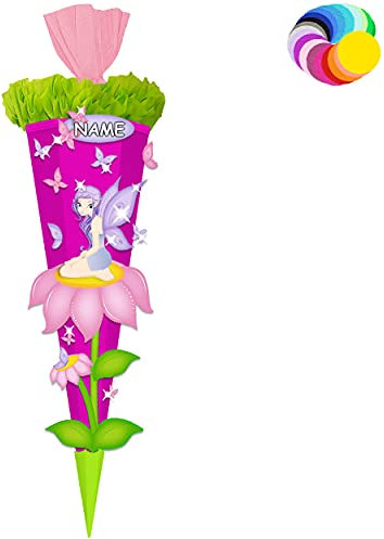 alles-meine.de GmbH Bastelset - Schultüte Farbe & Größe wählbar 70/85 / 100 cm - Schmetterlinge & Elfe - inkl. Name - Farbe frei wählbar - Bastelschultüte - Zuckertüte zum ..