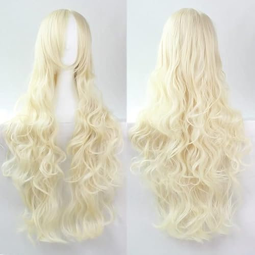 YEESHEDO Blond Cosplay Perücke für Frauen Langes Gewelltes Haar Synthetische Perücken mit Pony für Halloween Party Kostüm Anime 32 Zoll 80 cm