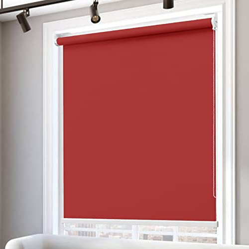 Seitenzugrollo Verdunklungsrollo 100x300cm Sonnenschutz Deckenmontag Seitenzugrollo Thermo Creme Verdunklungsvorhang für Fenster & Türen Zebrarollo, Rot