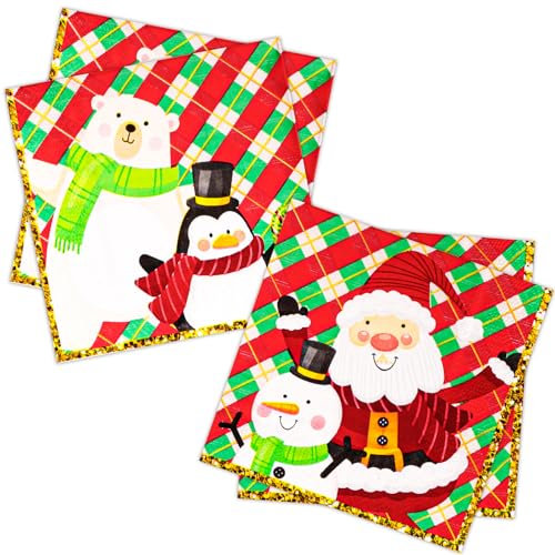 DYLIVeS Weihnachtsmann- und Schneemann-Party-Servietten, Weihnachtspinguin und Eisbär, Einweg-dekorative Papierservietten, Weihnachts-Partyzubehör für Mittagessen, Urlaub, Weihnachtsdekoration, 50