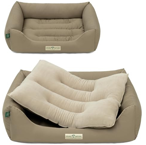 HOUND & NATURE | Öko Hundebett Luzern | Weich/Soft | Gr. M für Mittelgroße Hunde - Kuscheliges, Flauschiges Hundebett Waschbar mit Wende - Liegekissen (M - 95x70 cm, Taupe)
