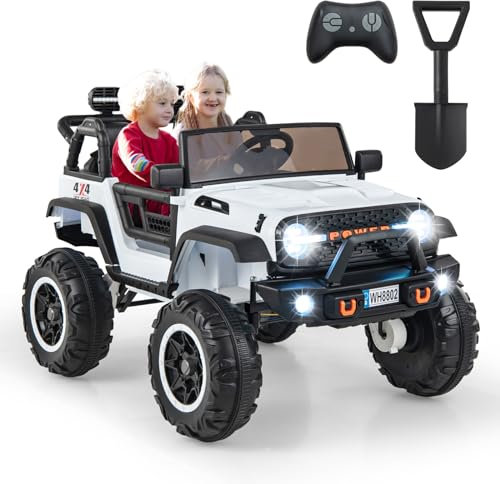 COSTWAY 24V Kids Ride on Truck, 2-Seater Battery-powered Ride On Car with Remote Control, Music, MP3, USB, 4 Motors Electric Vehicle Jeep for Boys Girls (White)
