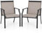 COSTWAY Garden Chairs Set of 2, Outdoor Metal Frame Texteline Dining Chairs with High Back and Armrests, All-Weather Patio Bistro Chair Deck Seats for Backyard Lawn Porch (Coffee, 68 x 61 x 90 cm)