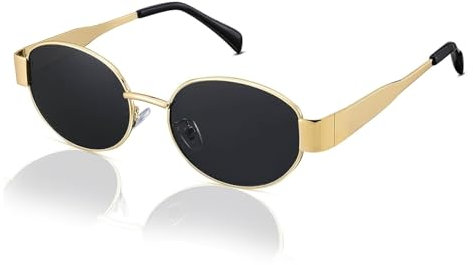 YANINEE Sonnenbrille Damen Retro Oval Gold, Uv400 Schutz Sunglasses
