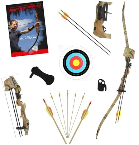 BSW-Flitzebogen Recurvebogenset - 20 lbs, für Kinder 8-14 Jahre, Anfängerbogen Set wählbar (Set + Autumn Camo)
