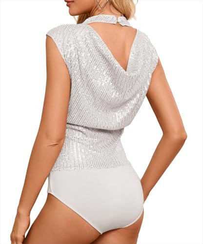 Kate Kasin Damen Pailletten Tops Sparkle Shimmer Weste Elegant Oberteile Schwarz XXL