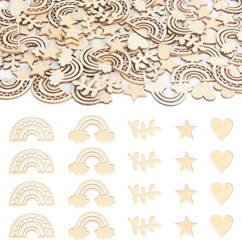 Streudeko Taufe, 120 Stück Tischdeko Taufe Streudeko Kommunion Holz Taufe Junge Mädchen Holzherzen Holz Regenbogen Kommunion Streudeko Geburtstag für Firmung Kommunion Konfirmation Babyshowerparty