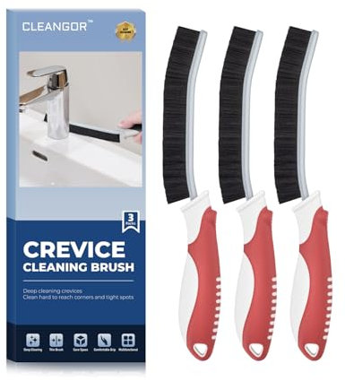 Cleangor Crevice Cleaning Brushes UK, Grout Cleaner Brush for Small Spaces to Reach, Magic Brush, Bathroom Accessory, Cleaning Tools, Cleaning Supplies for Shower, Toilet, Sink (3, Red)