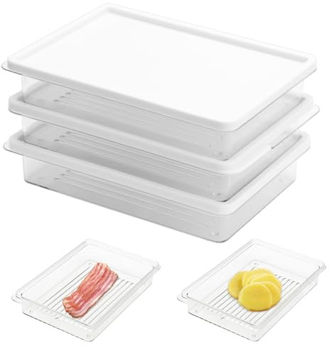UOCAI 3 cajas para fiambres para frigorífico, organizador de frigorífico, caja de almacenamiento de alimentos, recipientes apilables, fiambreras con tapa de verduras, nueces, queso, etc