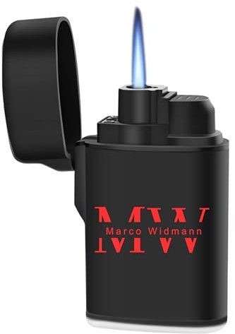 EKM Living Feuerzeug personalisiert mit Wunschname & Initialen - Wunschtext - Individuell - Sturmfeuerzeug mit UV-Druck - nachfüllbar - langlebig - Geschenk für Männer
