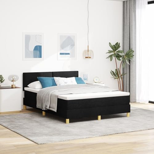 vidaXL Boxspringbett mit Matratze Schwarz Polsterung 160X200 cm modernes Design Stoff für Erwachsene Holzbeine einfache Montage und komfortable Schlafzimmermöbel zeitgemäßer Topper