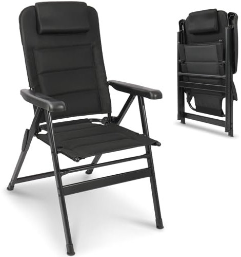 Homecall Campingstuhl Faltbar 150 KG Belastbar Gartenstuhl Klappbar Hochlehner - Balkonstuhl Angelstuhl Terrassenstühle, 6-Fach Verstellbare Rückenlehne mit Armlehne für Camping, Garten, Balkon