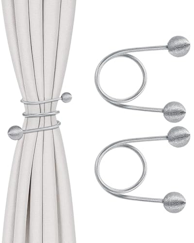 TopHomer 2 fascette per tende in corda intrecciata | 3 colori metallici | corda deformabile a volontà per soggiorno e camera da letto (argento)