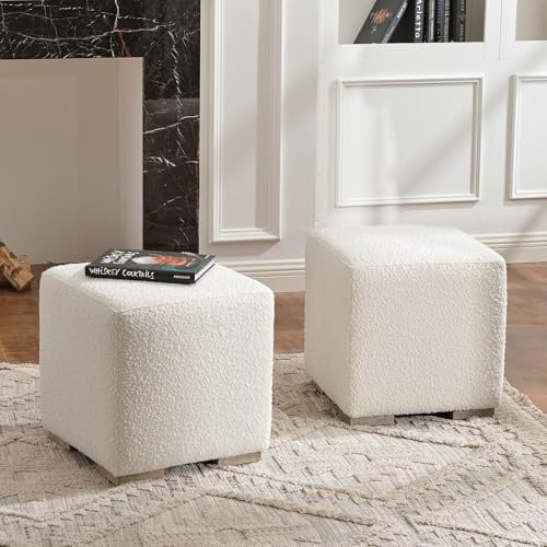 KINWELL 18.5 Wide Modern Square Boucle Ottoman Set of 2