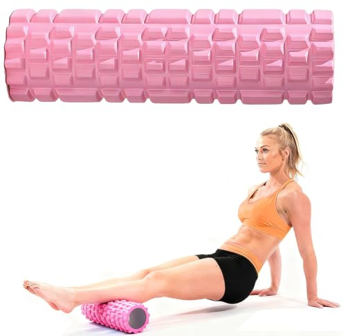 Rodillo de Masaje Muscular Rosa 30 cm en Espuma EVA – Superficie 3D para Espalda Piernas Cuello – Accesorio Fitness Yoga Pilates