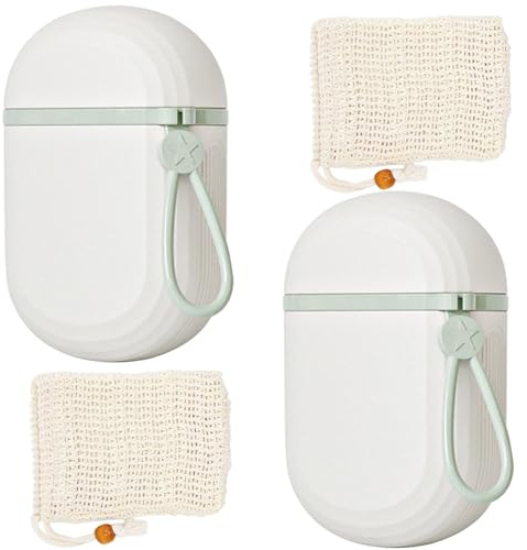 ApollOptimum 4 Pcs Soap Box Travel,2 Frosted Soap Dish with Lid and Lanyard + 2 Soap Bags for Shower,Leakproof Waterproof Soap Dish,Soap Box & Soap Bag for Travel, Bathroom,Camping,Gym(White)