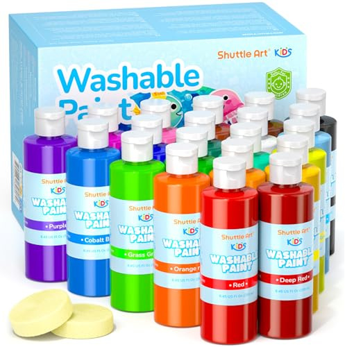 Shuttle Art 20 Colors Washable Paint for Kids, 8.45 oz Bulk Tempera Paint, Non-Toxic Kids Washable Paint for Art and Crafts, School & Home Must Haves