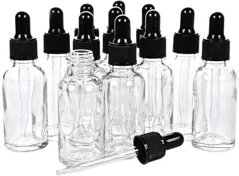 HOMOCONO 12pcs Essential Oil Bottles Dropper Bottle 30ml Glass Body with Silicone Dropper Travel Accessories for Lotion and Muscle Bottom Liquid Storage