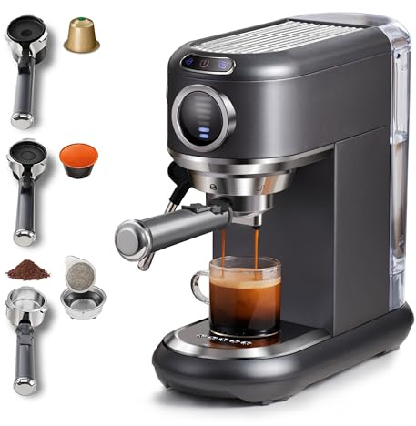 CAFELFFE MK-601F - Macchina da caffè 4 in 1, compatibile con Nes Original, DG, ESE e caffè macinato, macchina per espresso da 19 bar con infusione calda/fredda e serbatoio da 1,1 l