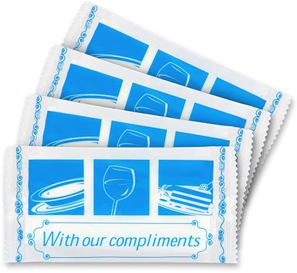 Serviettes mouillés, 17,8 cm de large x 20,3 cm de long, Blanc, Pré-imprégnées et emballées individuellement, léger et parfum rafraîchissant, designavec nos Compliments (1 Boîte, 100 serviettes)