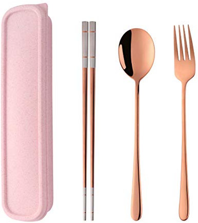 Do Buy Palillos Cuchara Tenedor Cubiertos Portátiles con Estuche, para la Escuela, El Hogar, La Oficina, Viajes de Campamento, Al Aire Libre