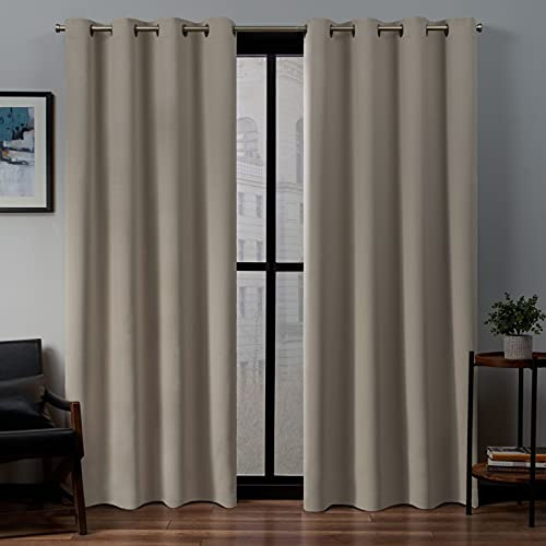 EXCLUSIVE HOME Sateen Twill Woven Room Darkening Blackout Grommet Top Curtain Panel Pair, 52x108, Stone