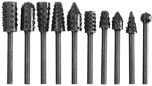 Gasea - Juego de 10 brocas de 3 mm, mini rallador, lima de madera, brocas giratorias, brocas para cortar, herramienta de carpintería, color negro