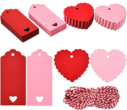 200 Stück Valentinstag Geschenkanhänger Herz Kraftpapier Anhänger Hängend Namen Anhänger mit 65,6 Fuß Bindfäden für Valentinstag Party DIY Verpackung Lieferungen